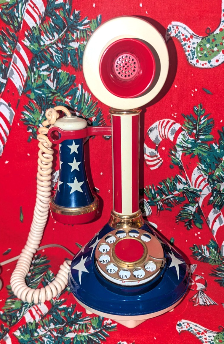Vtg Candlestick Telephone 4th of July Red White Blue 1973 American Comm. (M11)