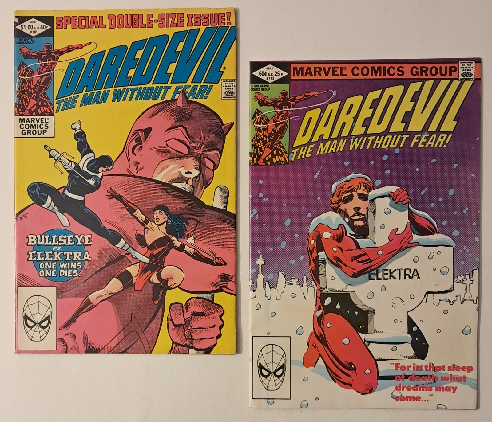 Daredevil #181 & 182 ( Death of Elektra/Bullseye, Punisher, Kingpin!) 1982