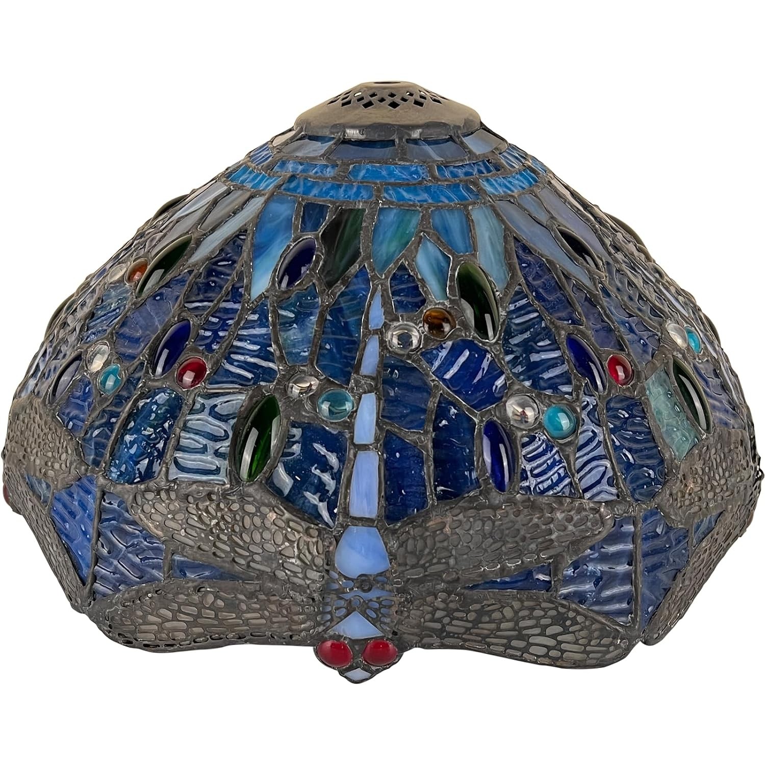 Tiffany Style Stained Glass Blue Dragonfly Lamp Shade 12 Inches Wide Vintage