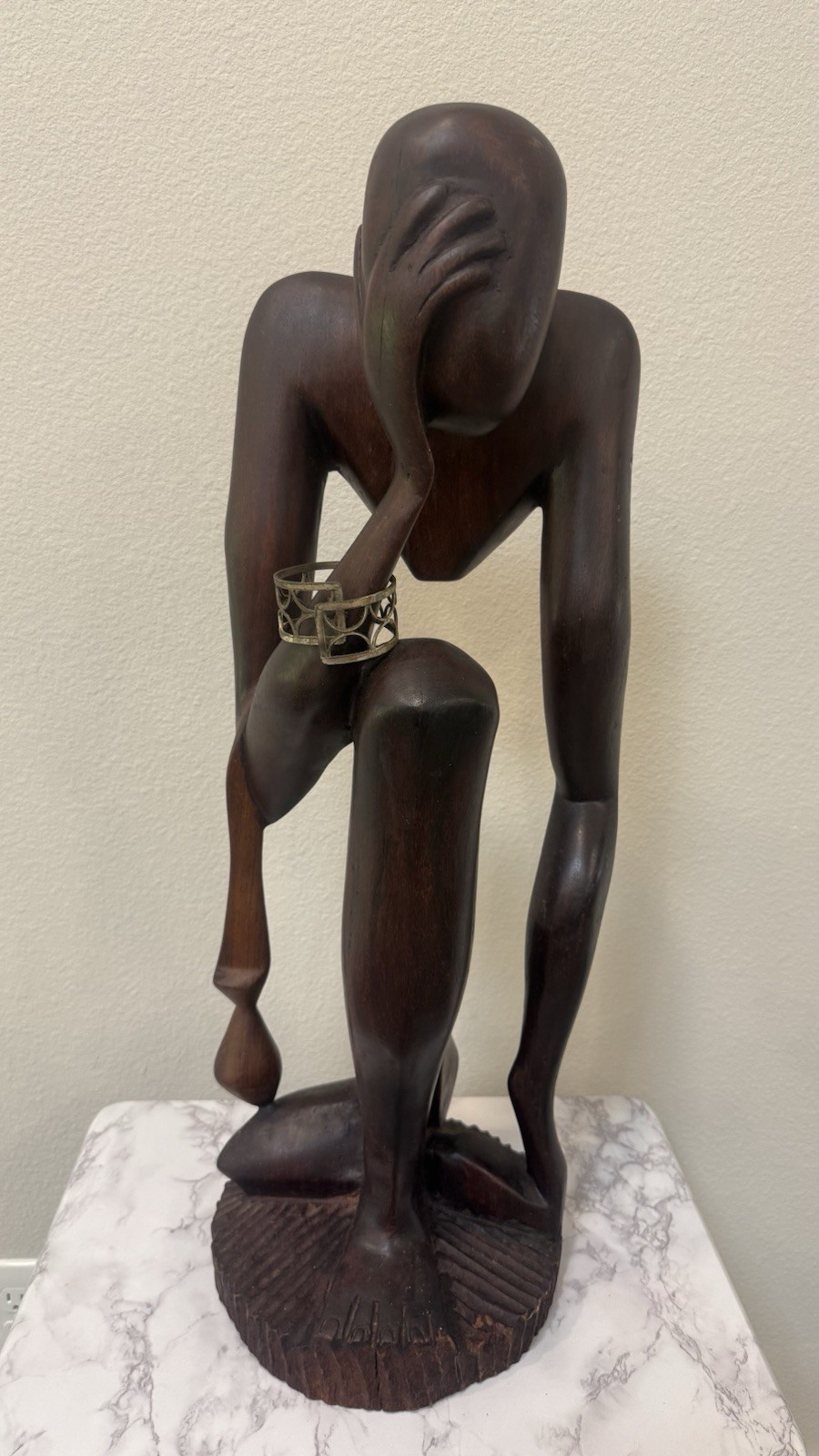Large Hand Carved African Wood Sculpture Abstract Thinker Figure 29” Statue