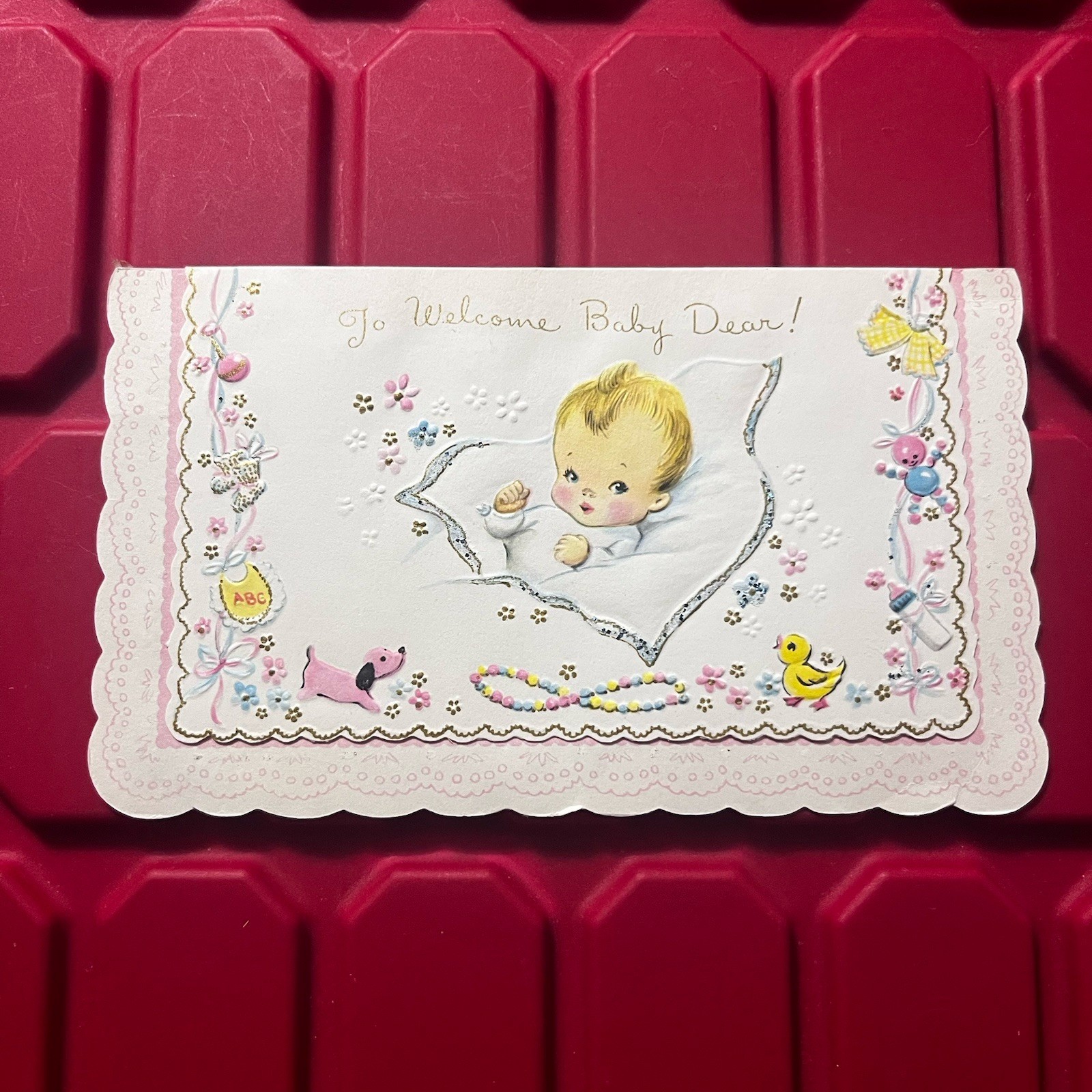 To Welcome Baby Dear Greeting Card 6 3/4 x 4 Pre Owned USA Vintage 1940s