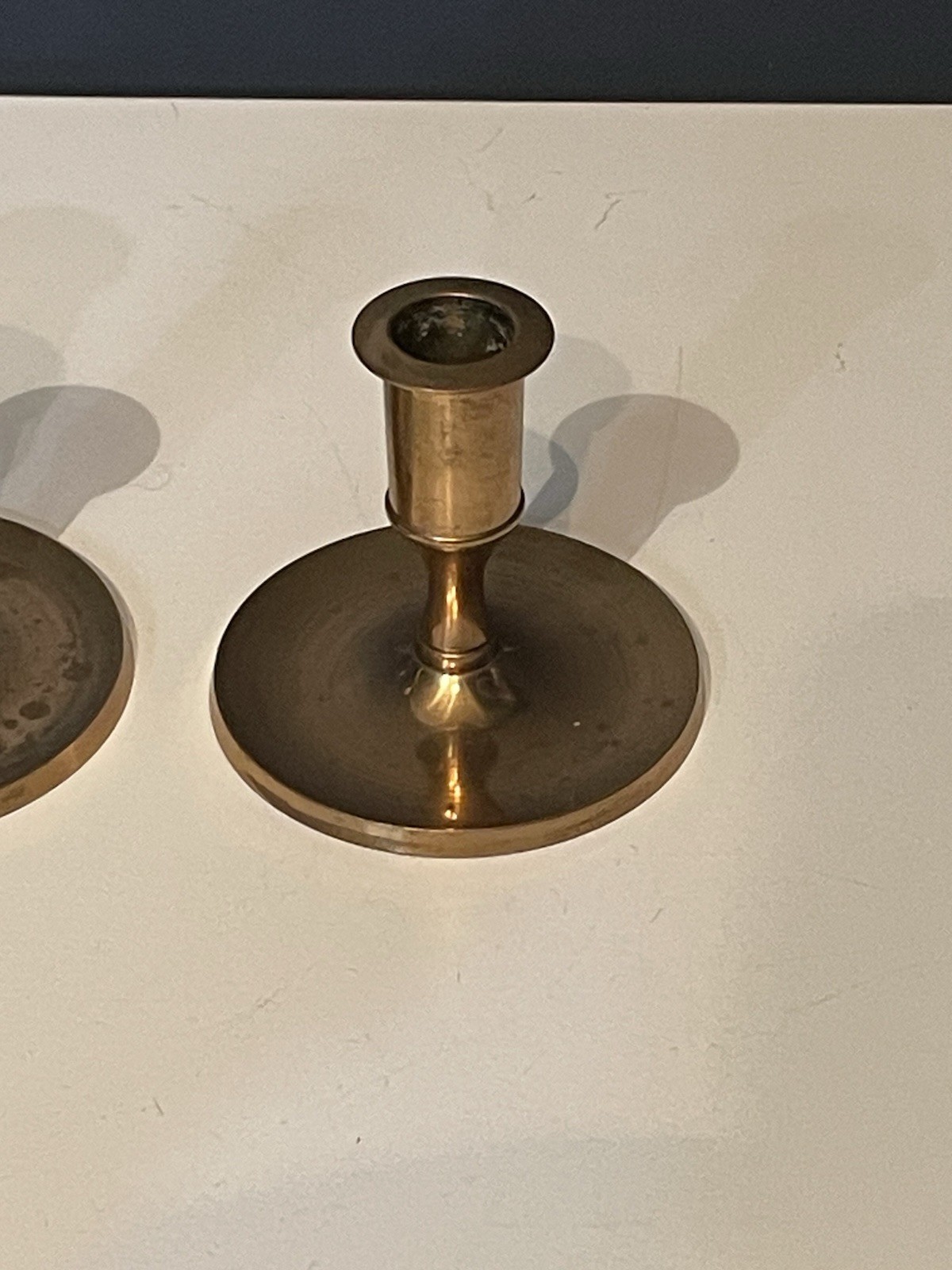 Vintage MALM Sweden Solid Brass Candlestick Holders Pair Mid Century MCM Decor