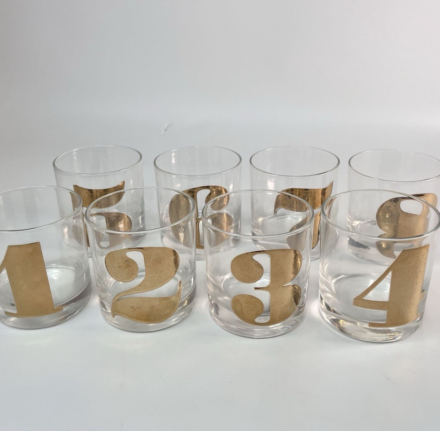 Vtg Ceraglass Dunhill Rocks Low Ball Glasses Set of 8 Gold Numbered Box Barware