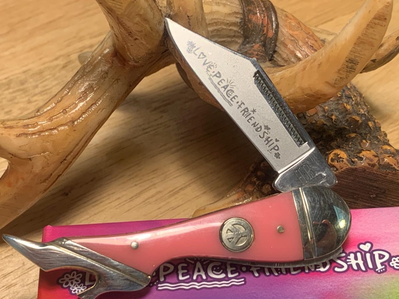 Rough Ryder Hot Pink Smooth Composition Peace Sm Leg 3 1/4″ Pocket Knife RR1376