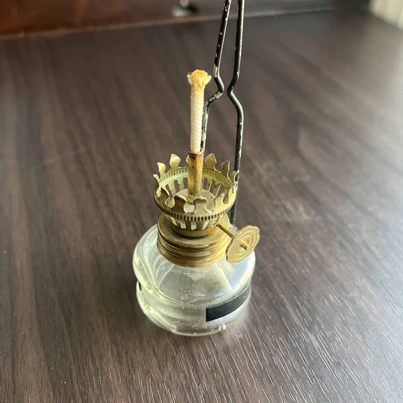 Vintage Miniature Glass Kerosene hanging Lamp with Metal Burner