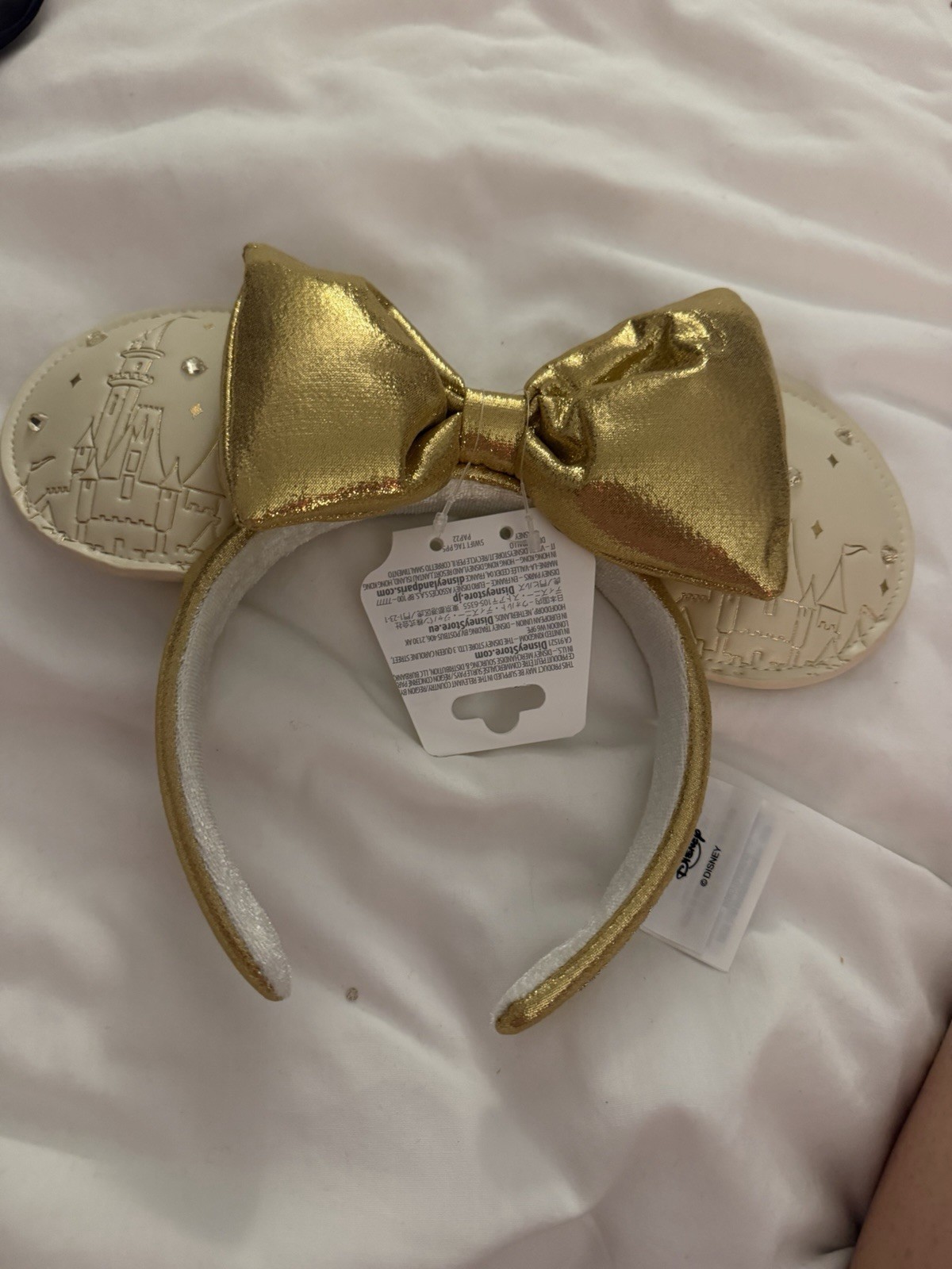 Disney Parks Gold Bow Cinderella Castle Fireworks Ears Headband NWT 2026 White