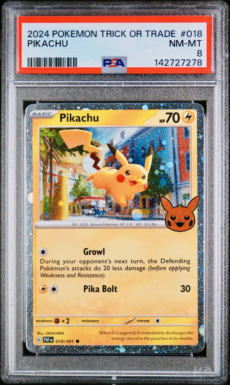 POKEMON PSA 8 PIKACHU HOLO 018/091 TRICK OR TRADE ENGLISH 2024!