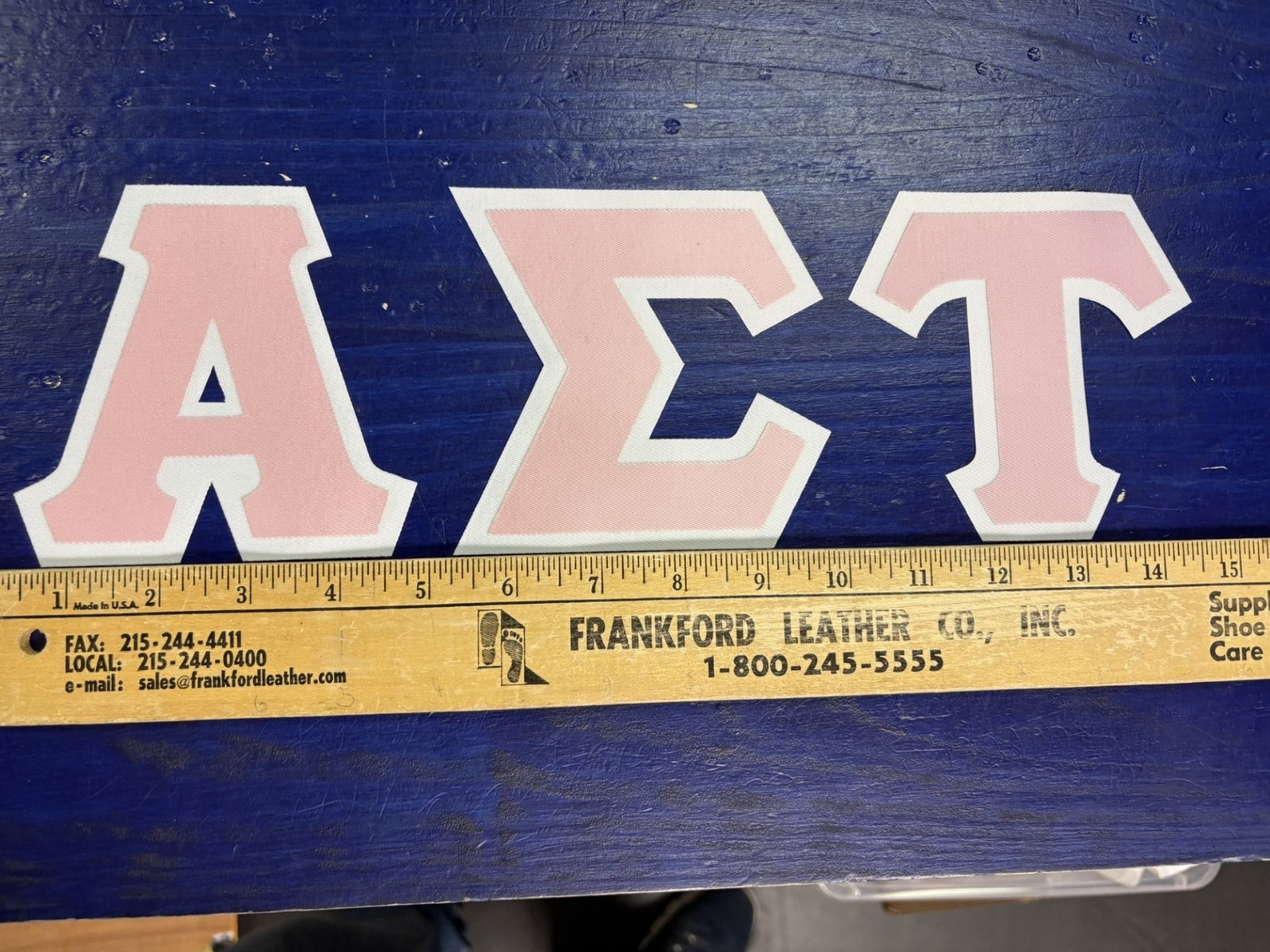 Alpha Sigma Tau 4″ Greek Twill Sew On Letters Light Pink/White Adhesive Backing