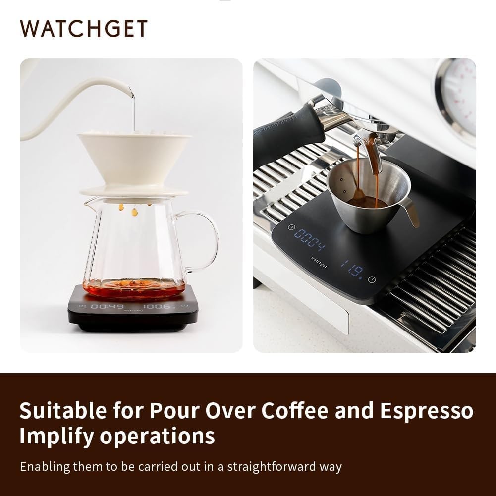 watchget Coffee Scale with Timer, 2200g/0.1g 4.8 x 6.89 x 0.98 inches, balck