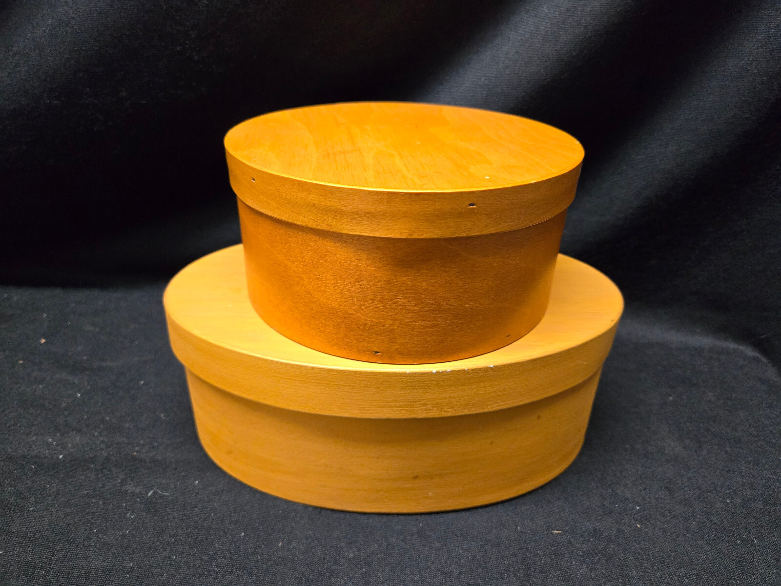 Wooden Signed Shaker Pantry Box Pair – Round and Oval, Set of 2