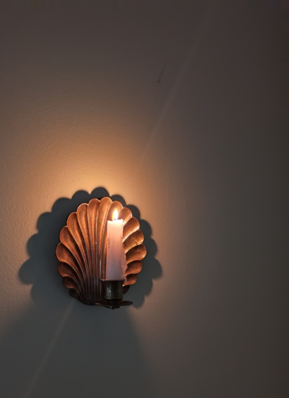 Vintage Solid Brass Clamshell Wall Sconce Candle Holder Heavy Hollywood Regency