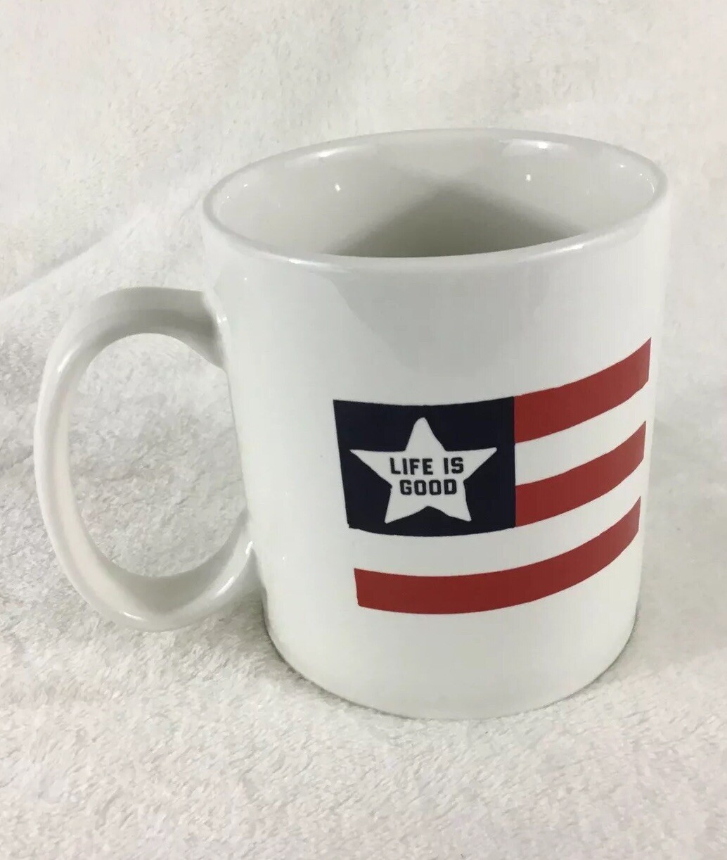 LIFE IS GOOD Coffee Tea Mug American Flag Diner Cup Dishwasher Microwave Safe