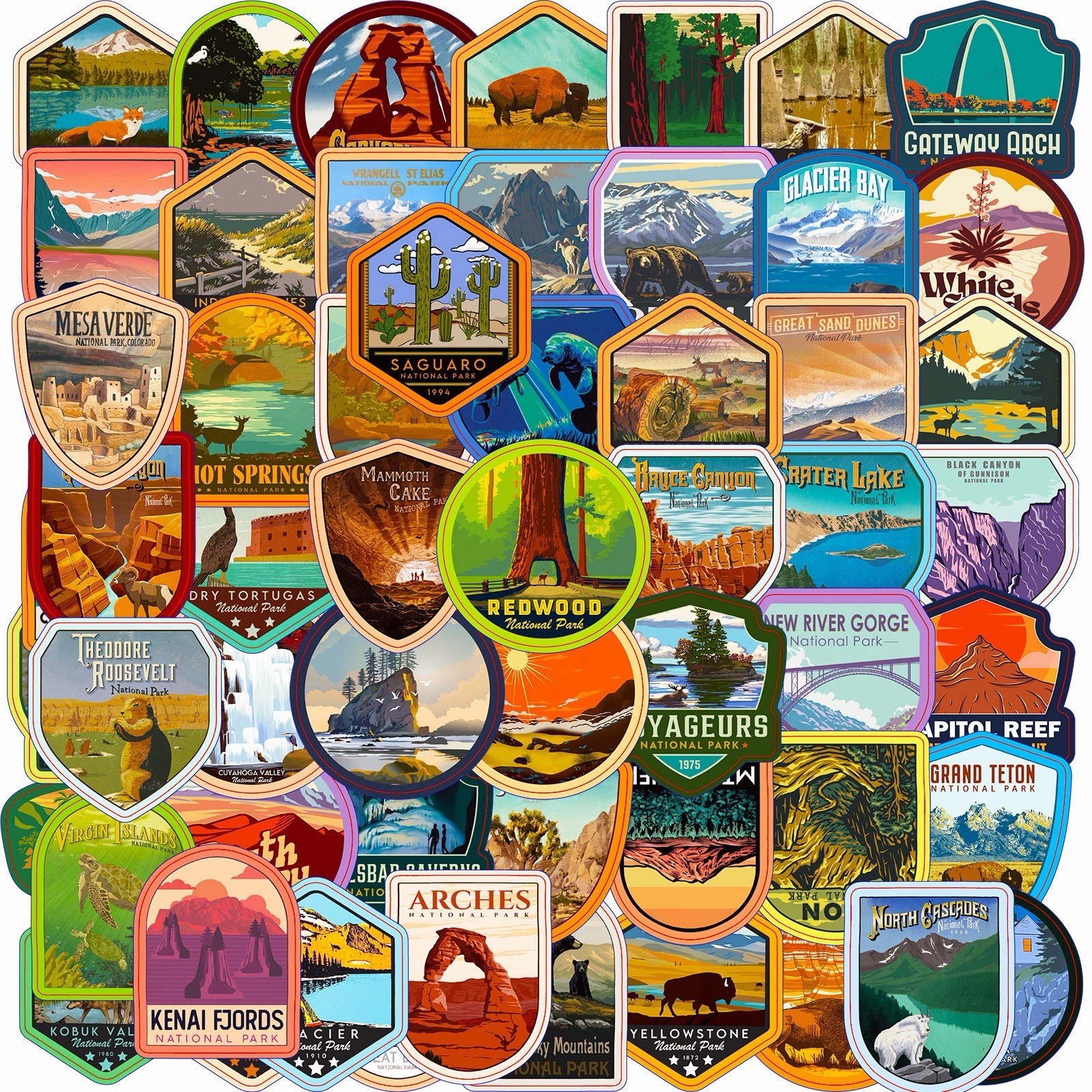 63 Pack of US National Park Stickers for Laptop/Water Bottle/Phone Case/iPad