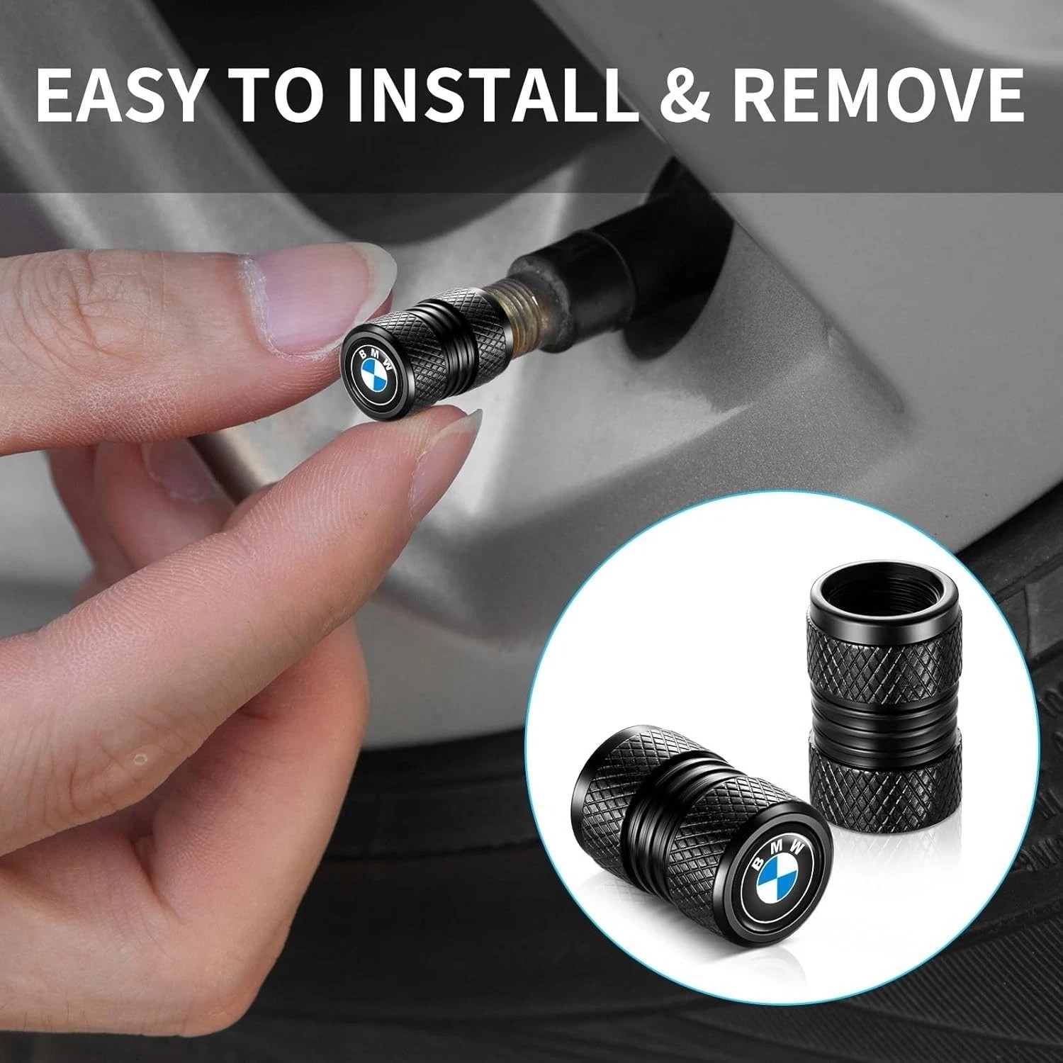 Tire Valve Stem Caps 4Pcs Compatible BMW M Series Universal Car Air Covers Black