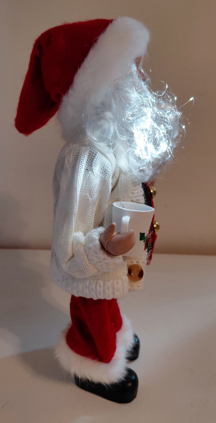 North Pole Trading Co. Santa Claus Figurine Cardigan with Cocoa 12” Tall 2023
