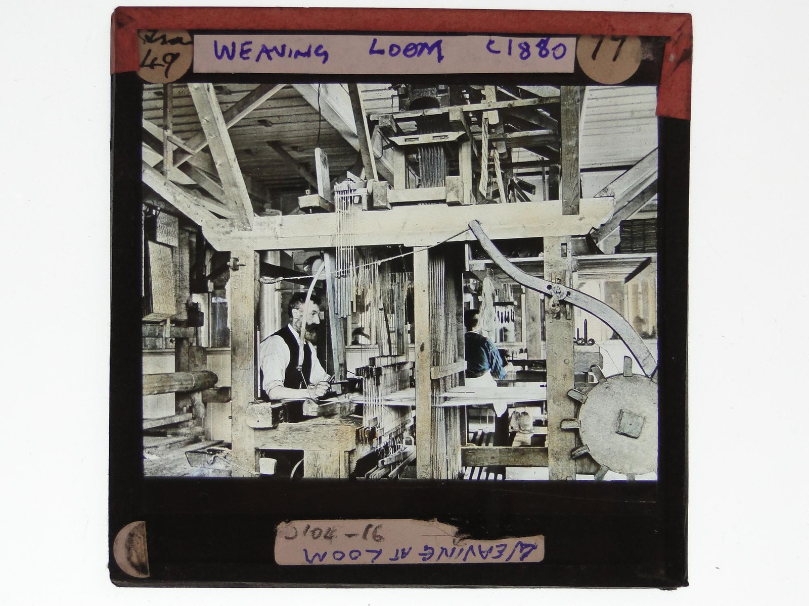 Man Weaving Loom Textile Industry Factory Magic Lantern Slide c1900s