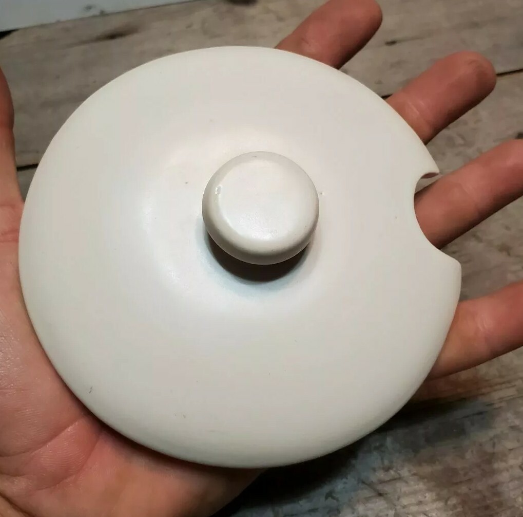 White Ceramic Jar Lid Replacement 4 3/4″ Earthenware Notched Pottery