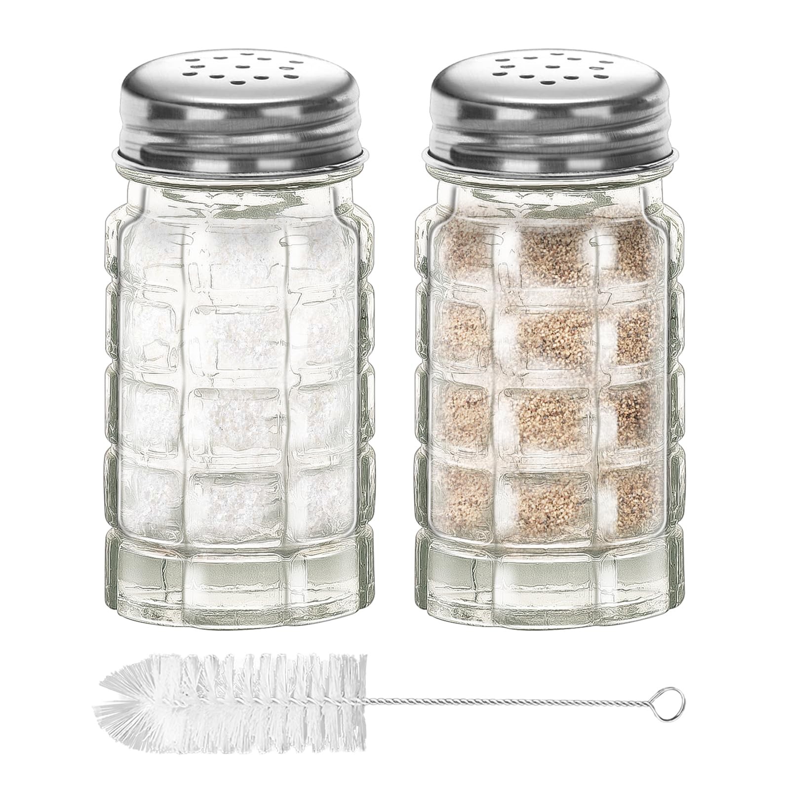 2Pcs 1.5 oz Glass Retro Salt and Pepper Shakers, Small Retro-style, Crystal-C…