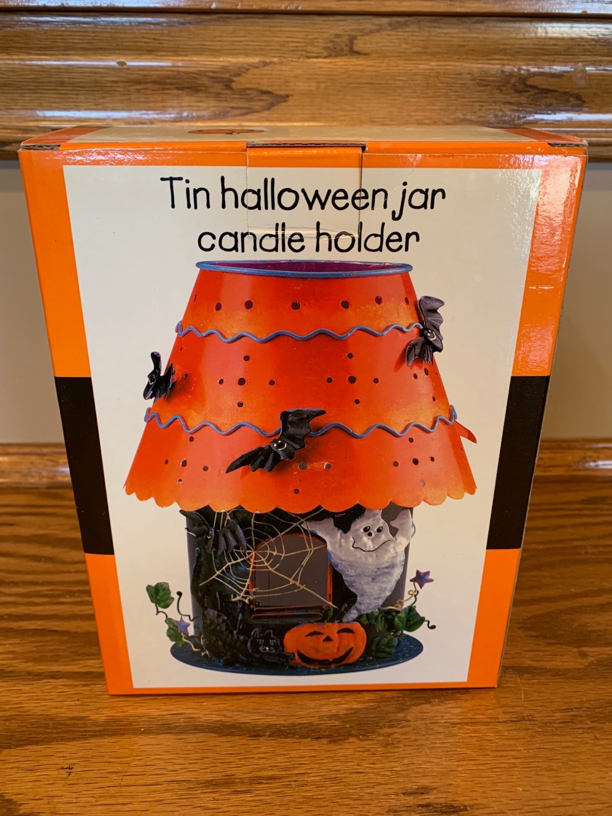 Ganz Tin Halloween Jar Candle Holder Bats Jack O’ Lantern Ghost by JC Penney