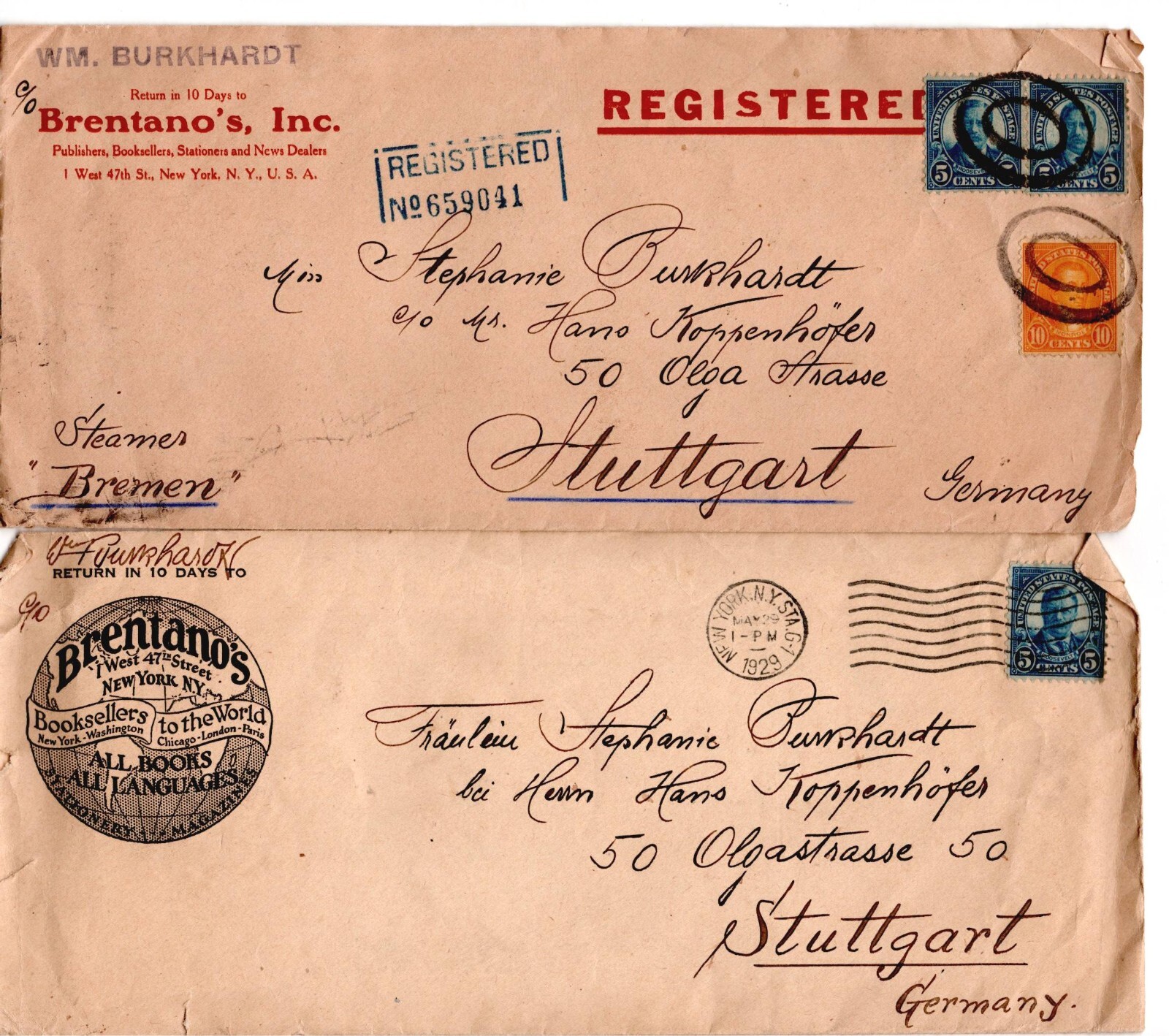 1920 – 1929 ~ 53 Covers with enclosed Family Correspondence ~ Germany / USA