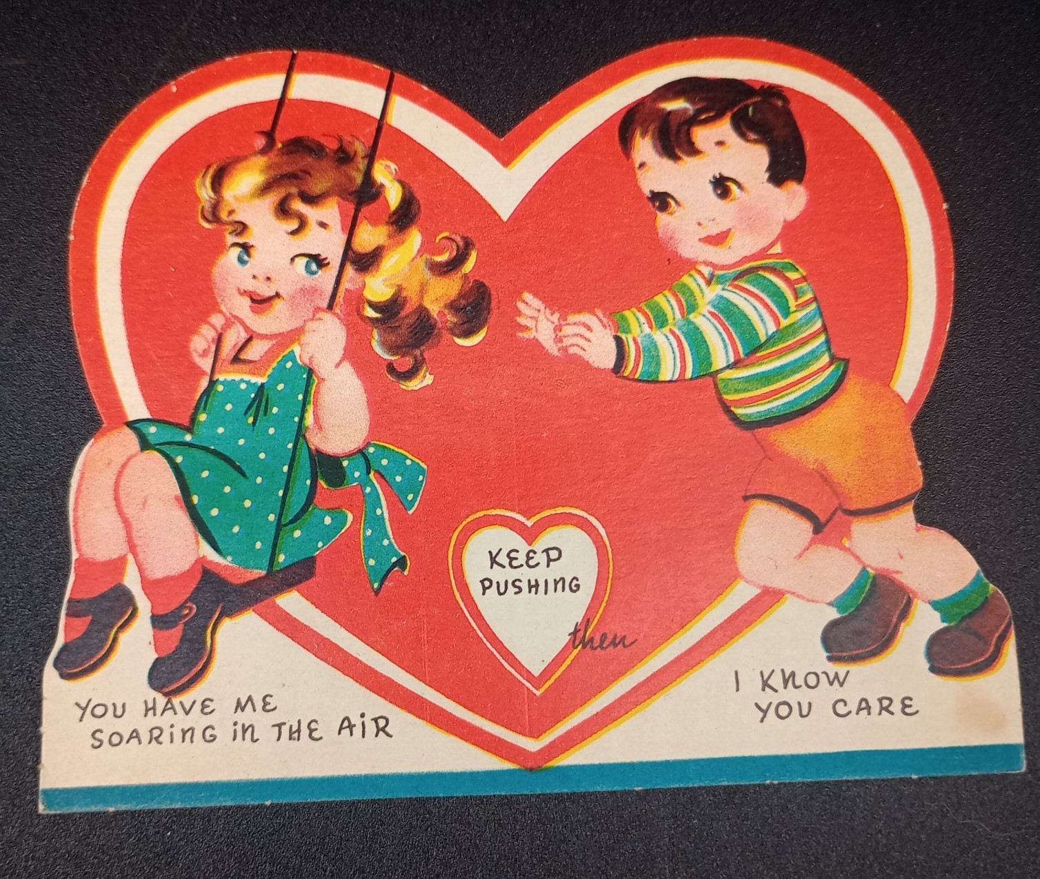 Vintage Valentines Children Swinging Heavy Cardstock 5 x 4
