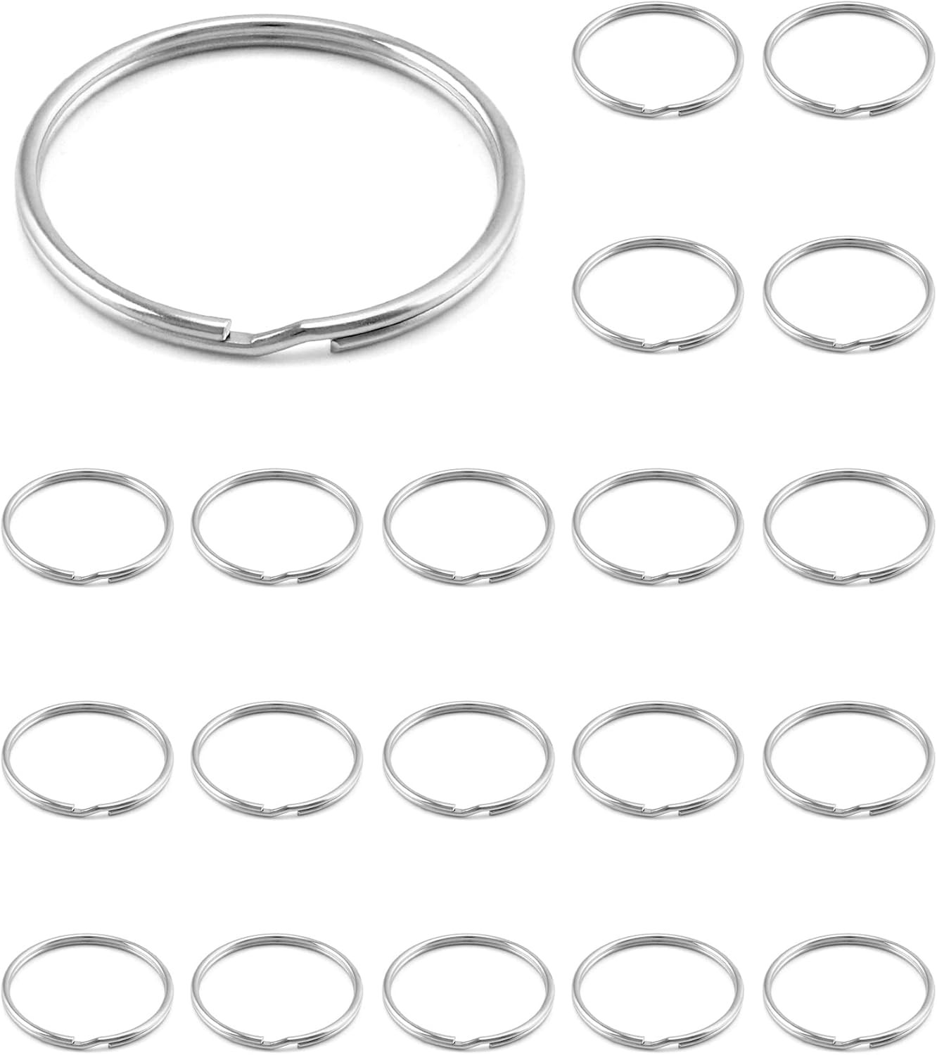 QWORK Key Ring, Set of 20, 2 Inch Large Open Key Ring – Sturdy Key Chain Ring fo