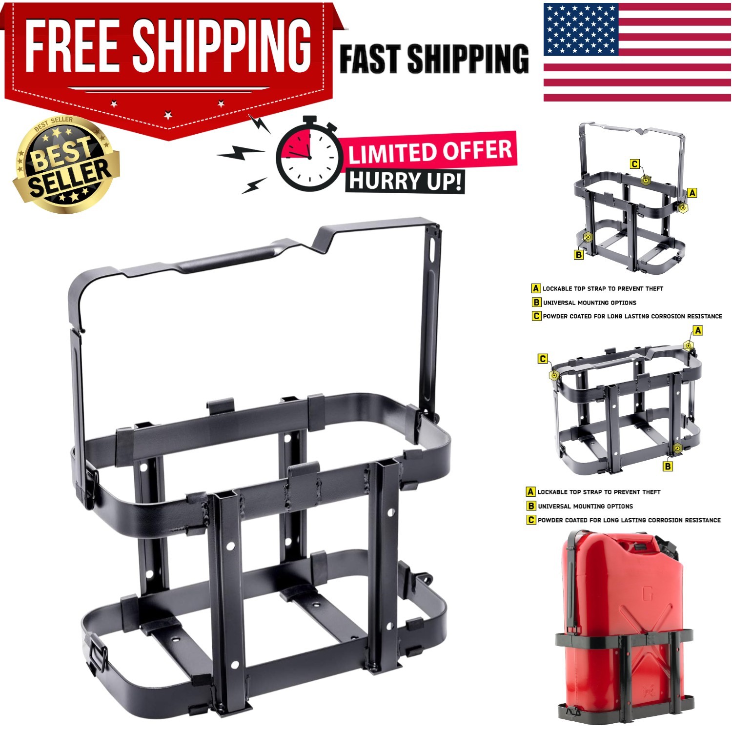 Alloy Steel Jerry Can Holder – Powder Coated for Maximum Durability & Security