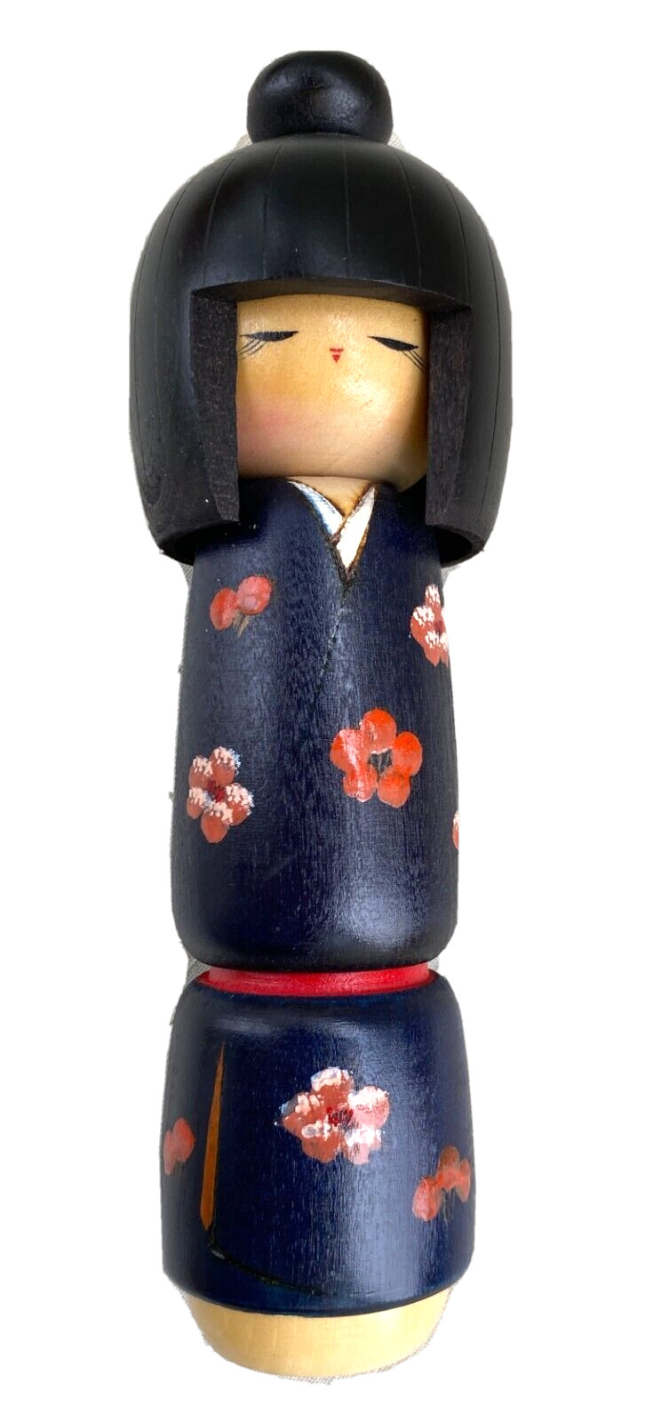 Vintage Hand Painted Wooden Kokeshi Doll, Signed Sadao Kishi, Japan 8-3/8″ Tall