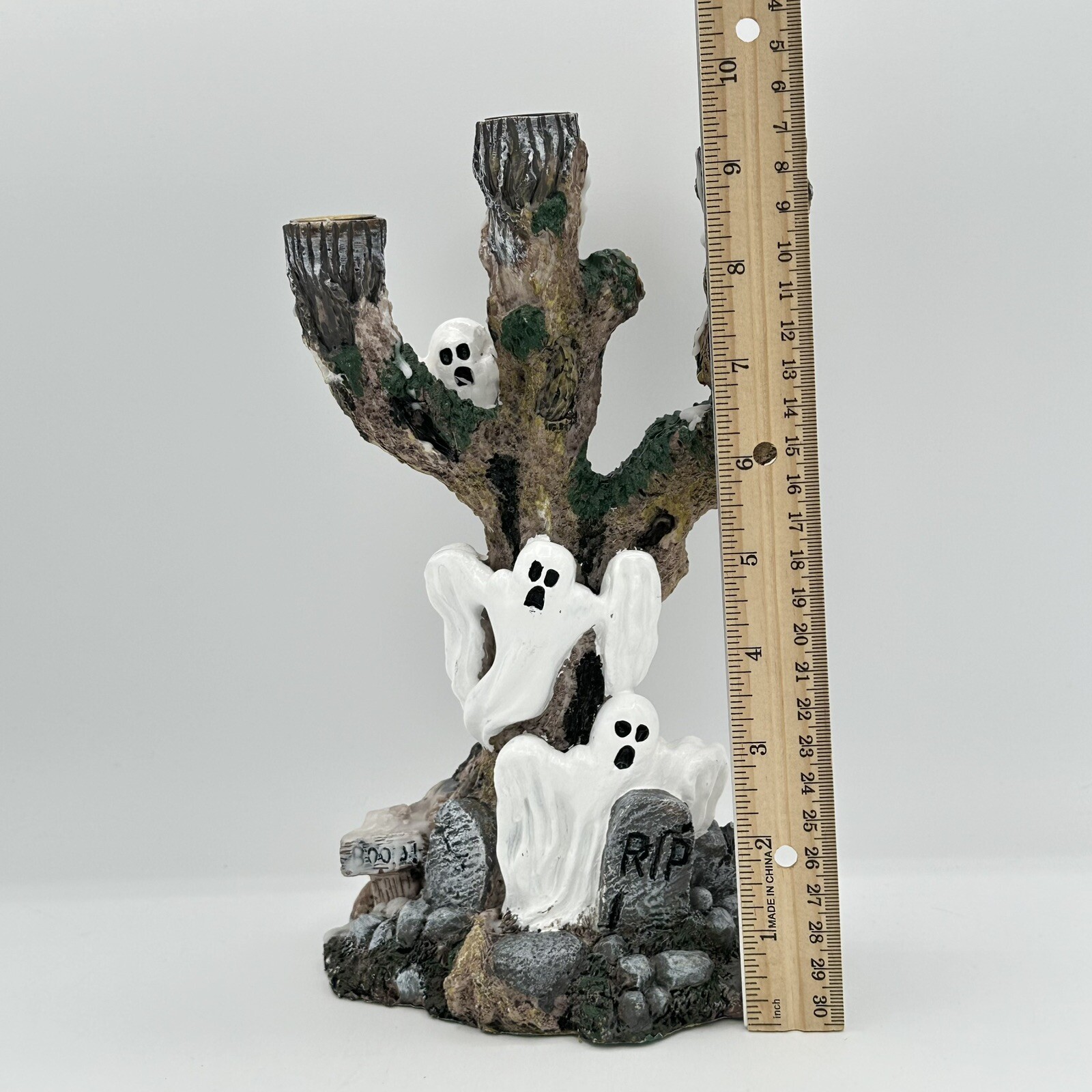 Halloween Haunted Ghost Tree Candle Stick Holder Candelabra Grave Cemetery 9.5in
