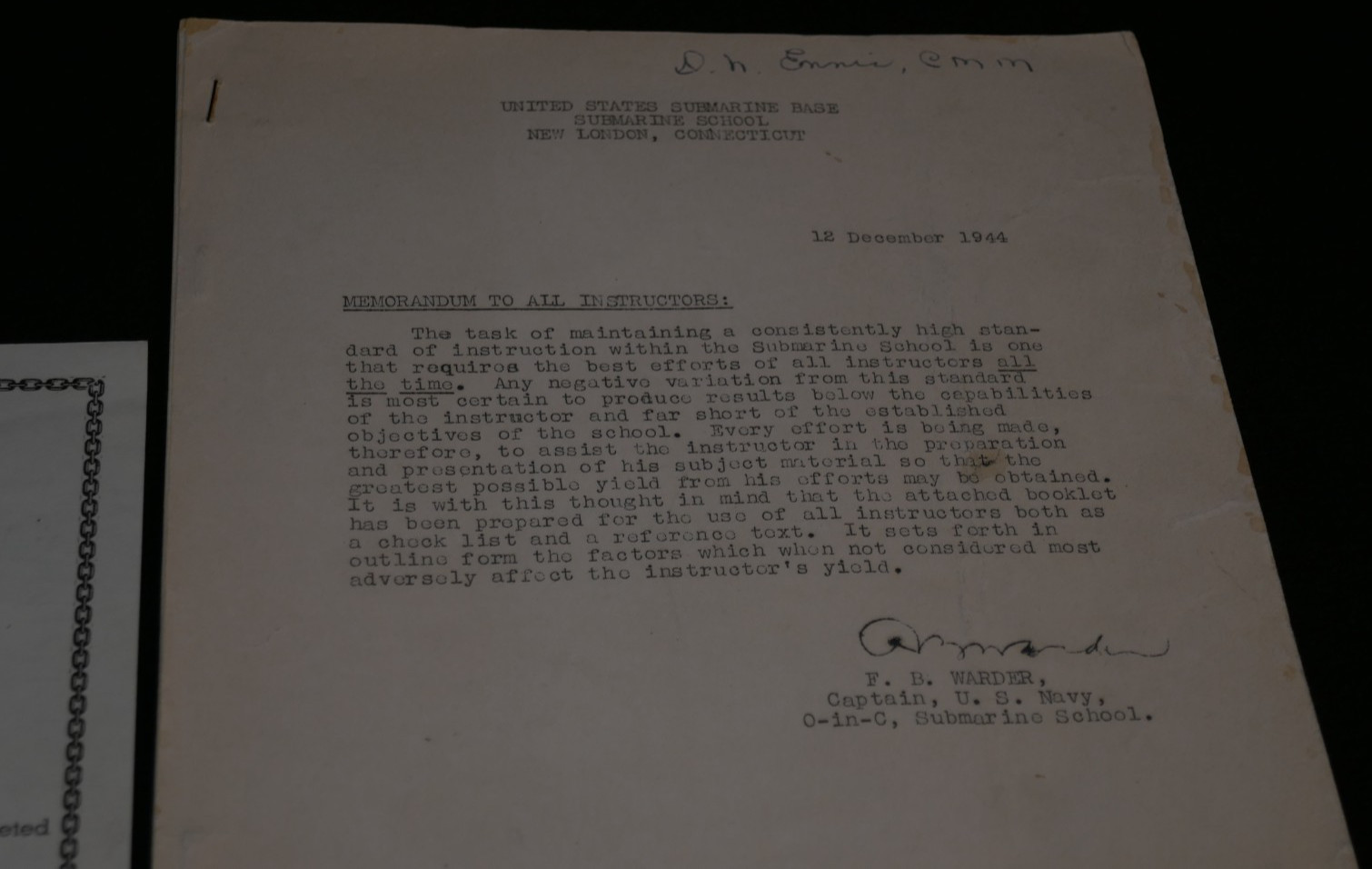 WWII USN Navy Submarine Base Documents ‘CMM David ENNIS’ SS-220 USS Barb Service