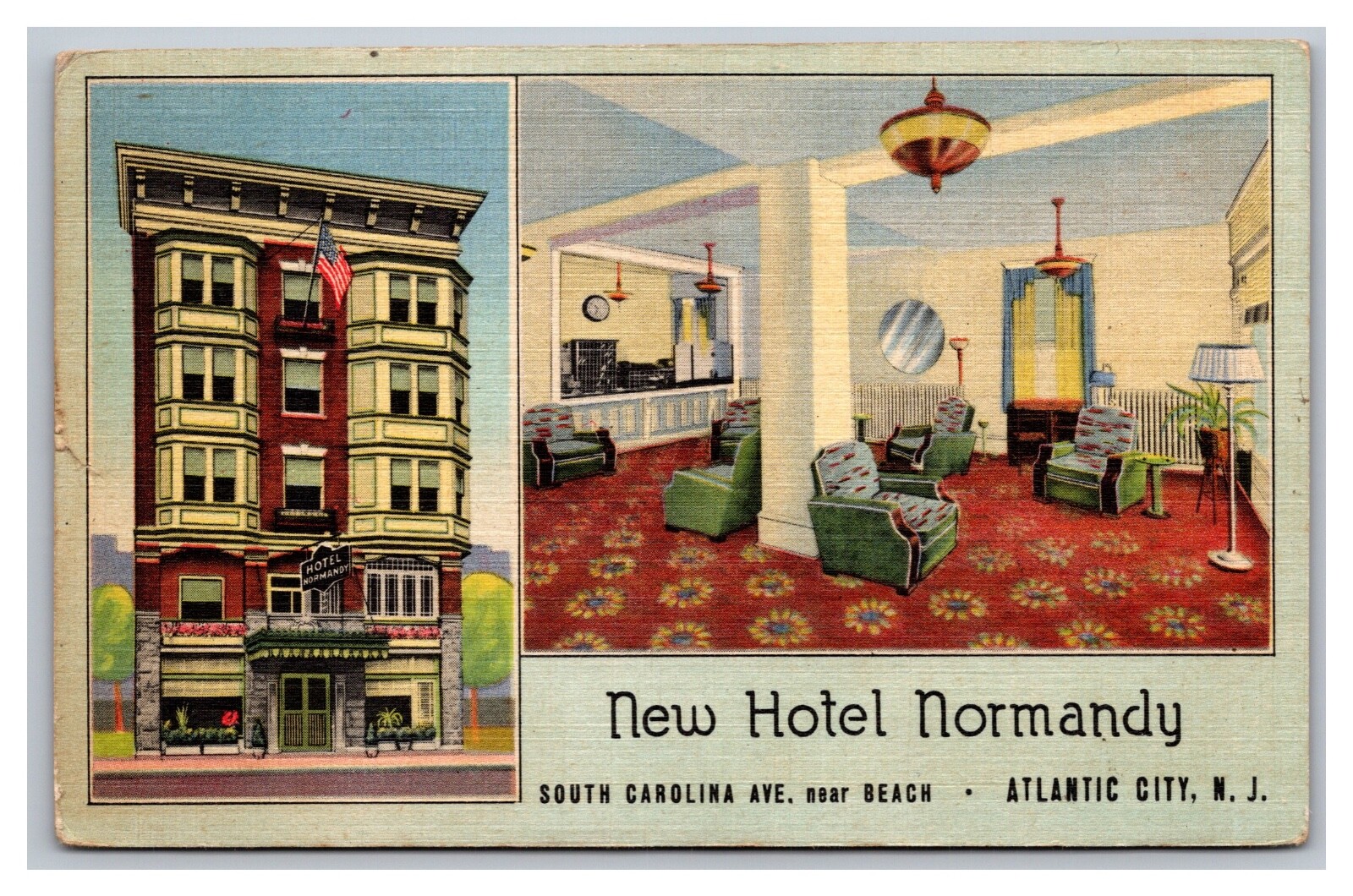 Atlantic City NJ New Jersey New Hotel Normandy Multi View Unp Linen Postcard