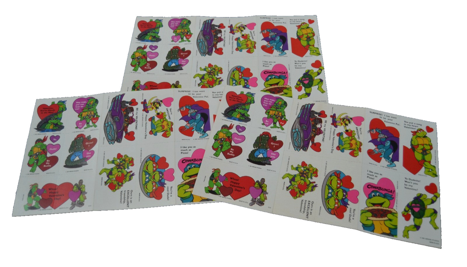 39 Vtg 90’s TMNT Valentines Day Cards Mutant Ninja Turtles 3 Identical Sheets