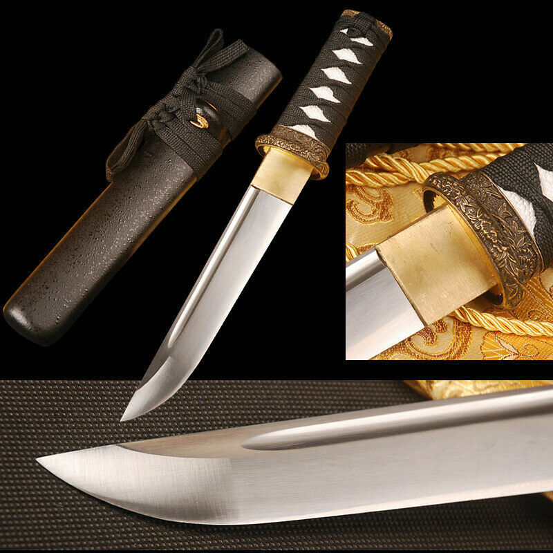 16” Handmade Sharp Short Knife Black Japanese Samurai Tanto Sword Self-defense