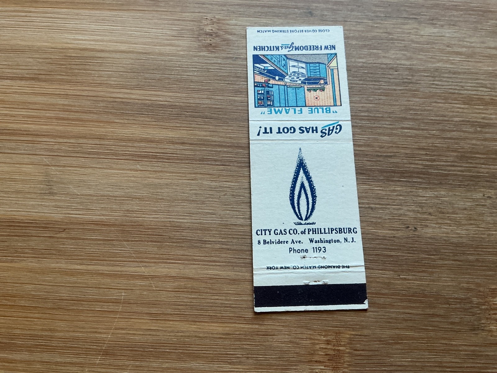 City Gas Co. of Phillipsburg – Washington, New Jersey Matchbook cover
