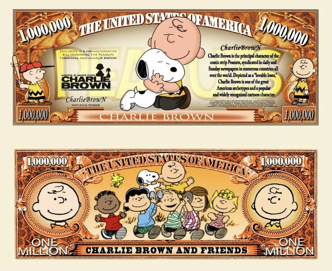 100 Pack Peanuts Charlie Brown Cartoon Collectible Money Novelty Million Dollars