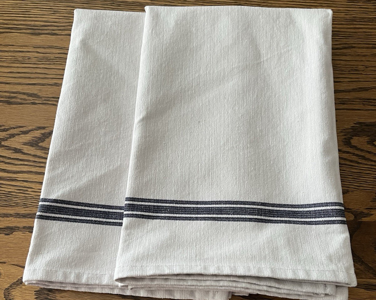 2 Redecker Kitchen Tea Hand Towels Heavy Cotton Navy Blue Stripes 18.5 x 22.5