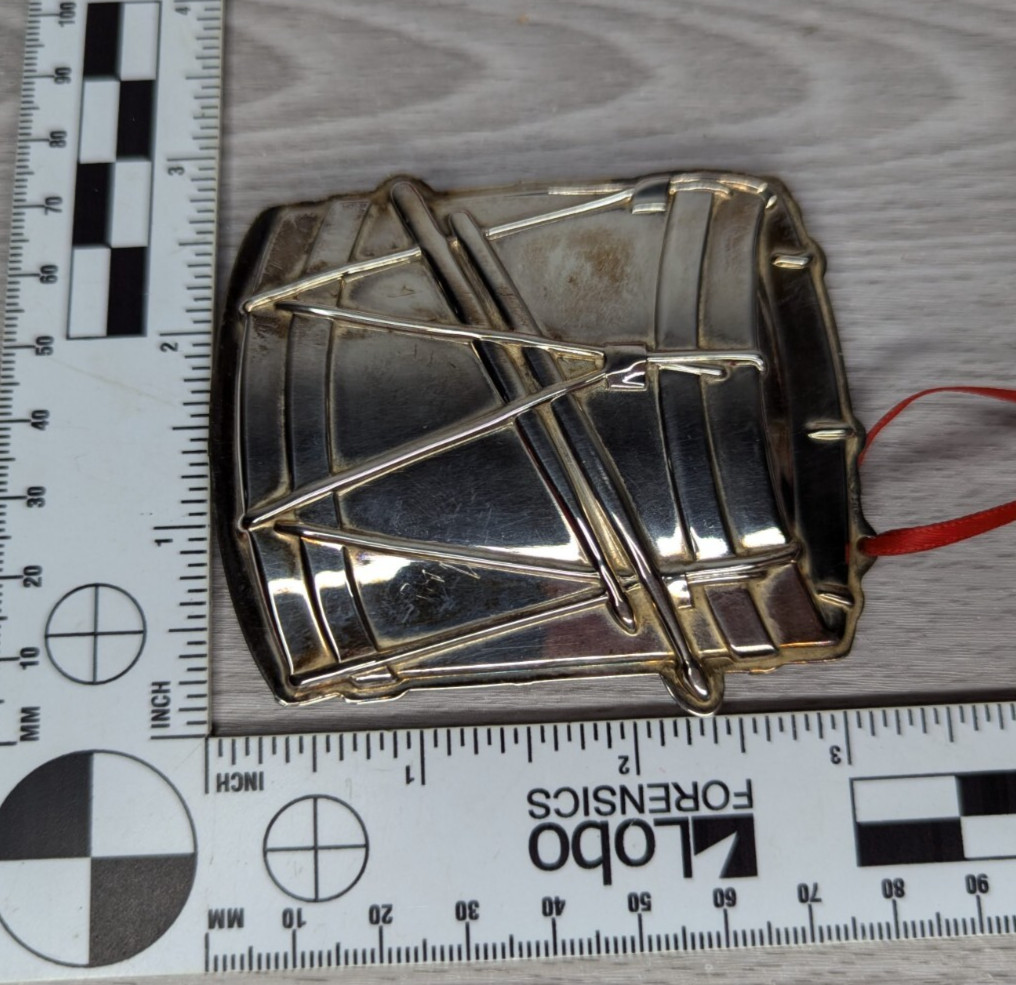 Vintage Kirk Stieff Williamsburg Tin Drum Silver Plated Christmas Ornament 3″