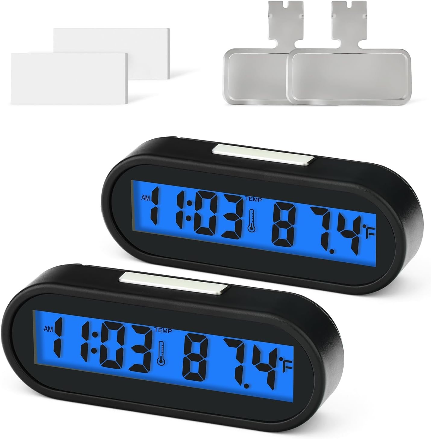 2PCS Small Electronic Car Clocks – Cordless Temperature Display & Backlight