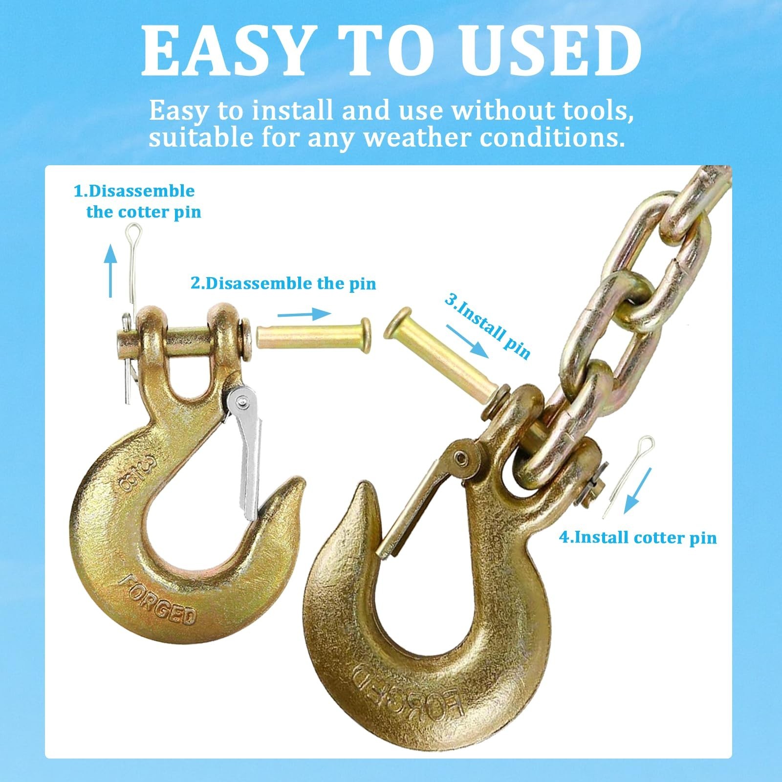 3/8″ Clevis Slip Hook with Safety Latch, 8 Pack Heavy Duty Grade 70 Forged St…
