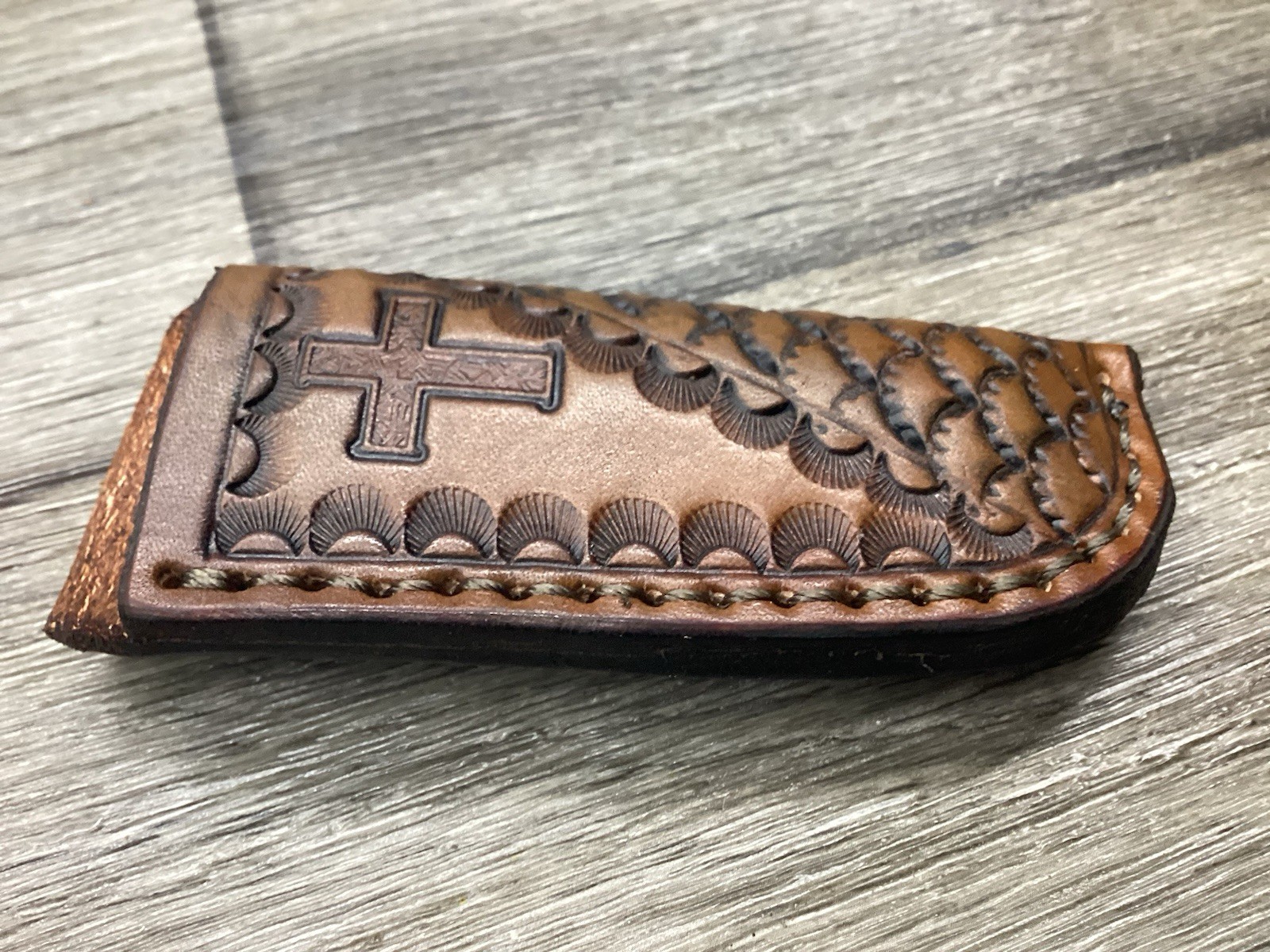 Leather Folding Knife Belt Loop Sheath Trapper 4 1/8″ Size (Sheath Only)