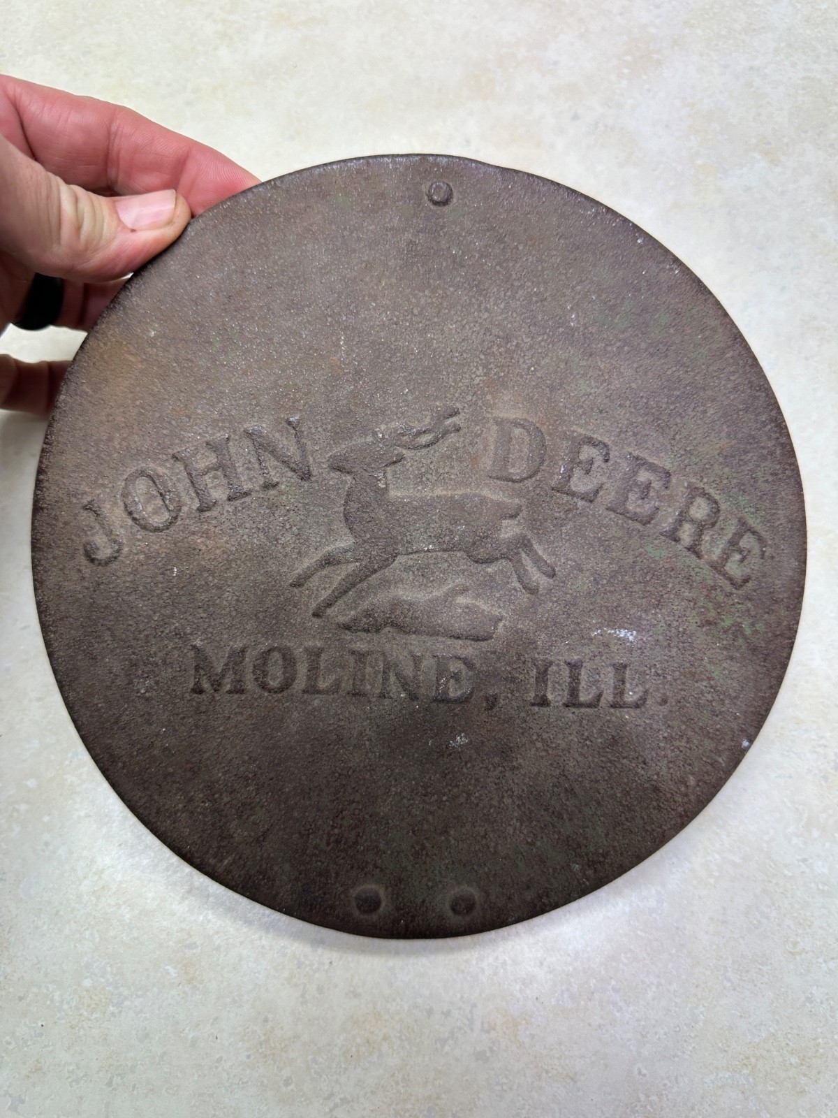 Vintage John Deere Metal Planter Cover – 8 1/4″ in diameter