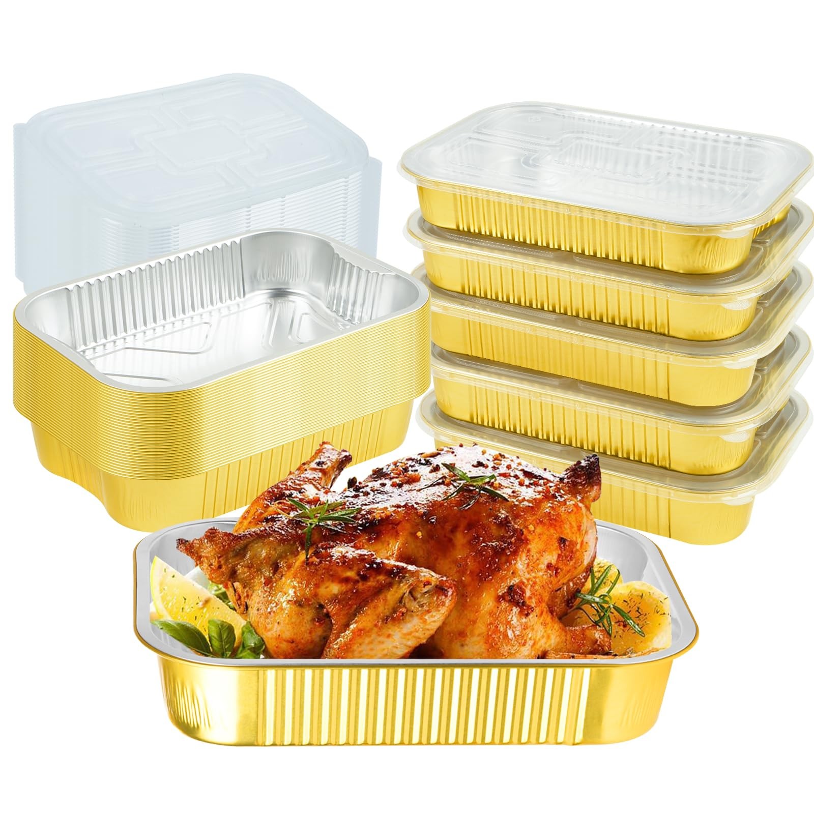 Petyuse 15 Pack Heavy Duty Aluminum Foil Pans Lids 9X13 Gold Aluminum Foil