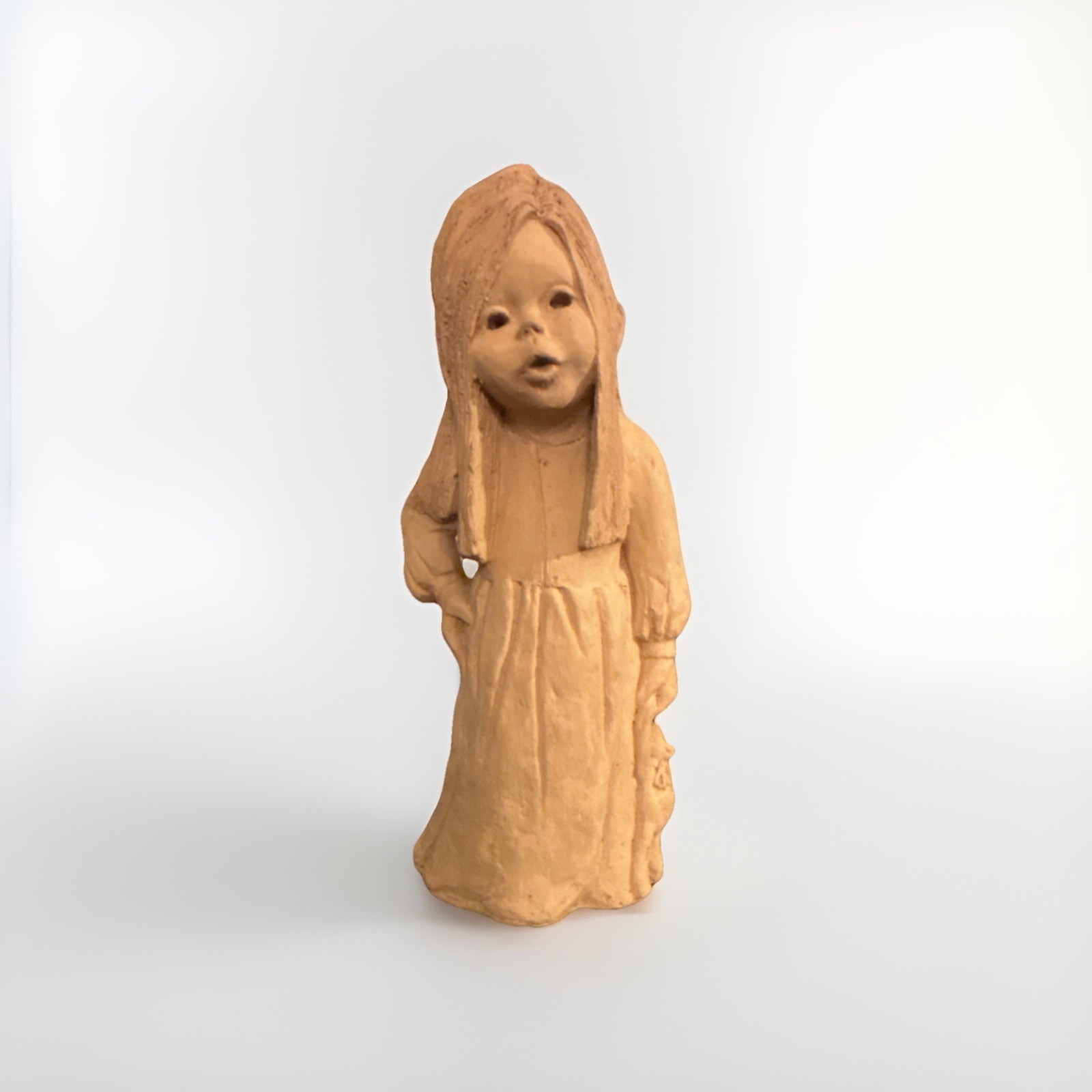 Lee Bortin Originals Signed Clay Girl Figurine 1970s Matte Handmade Tan