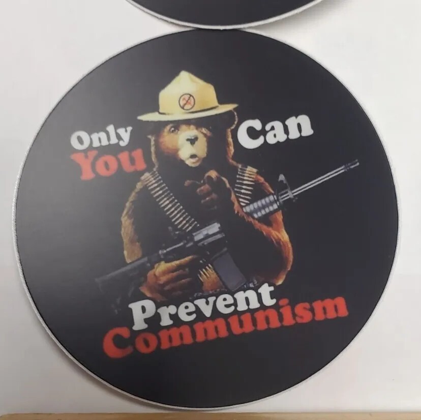 ANTI COMMUNISM BEAR 🐻 STICKERS 3″ ROUND