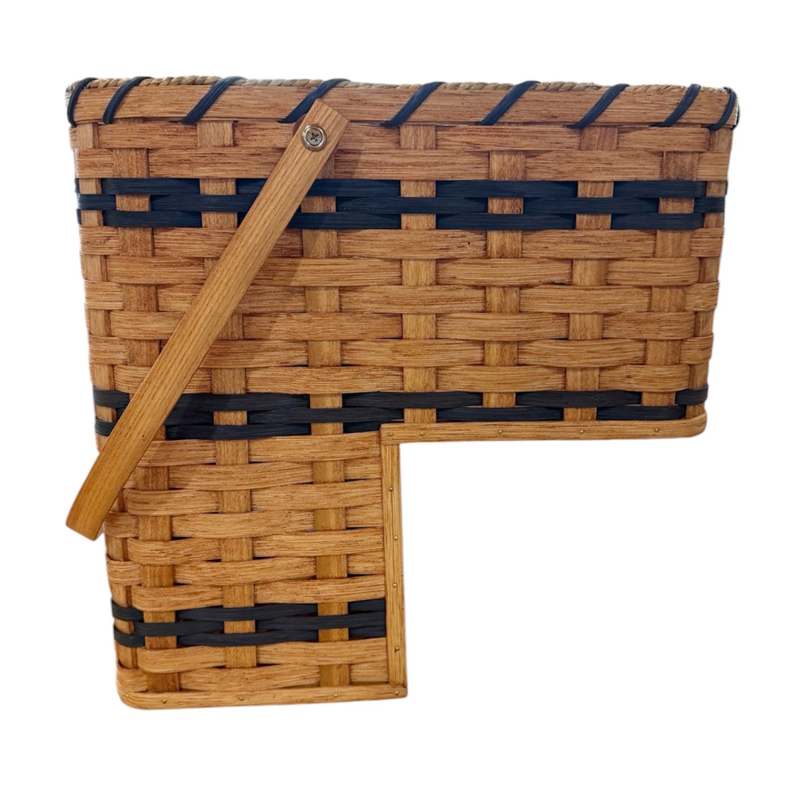 Amish Stair Step Wicker Wide Storage Basket Swinging Handle by Amish Baskets and