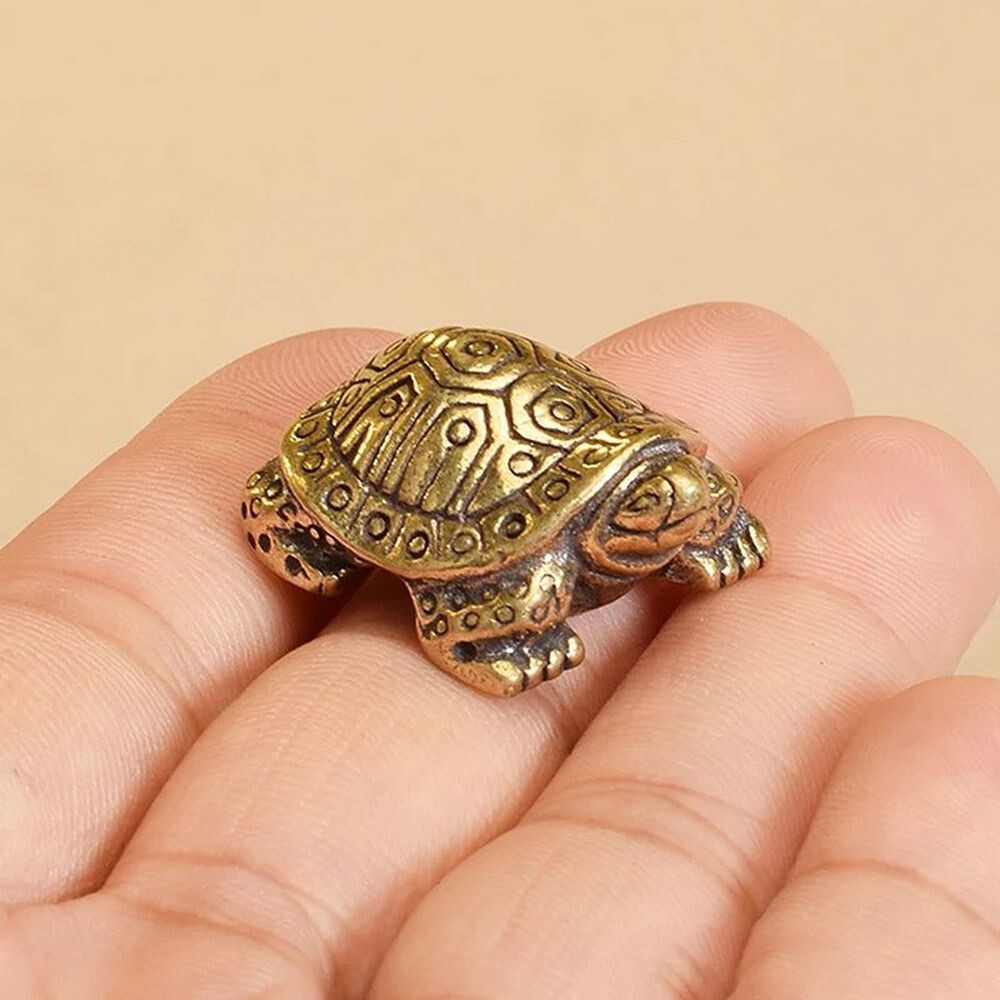 Mini Brass Turtle Figurine Feng Shui Decor – Good Luck Charm, 1″ Solid Brass