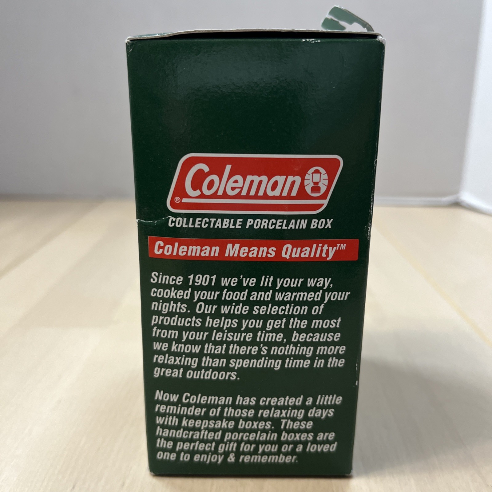New 2000 Coleman Porcelain Hinged Red & White Cooler Trinket Box Original Box