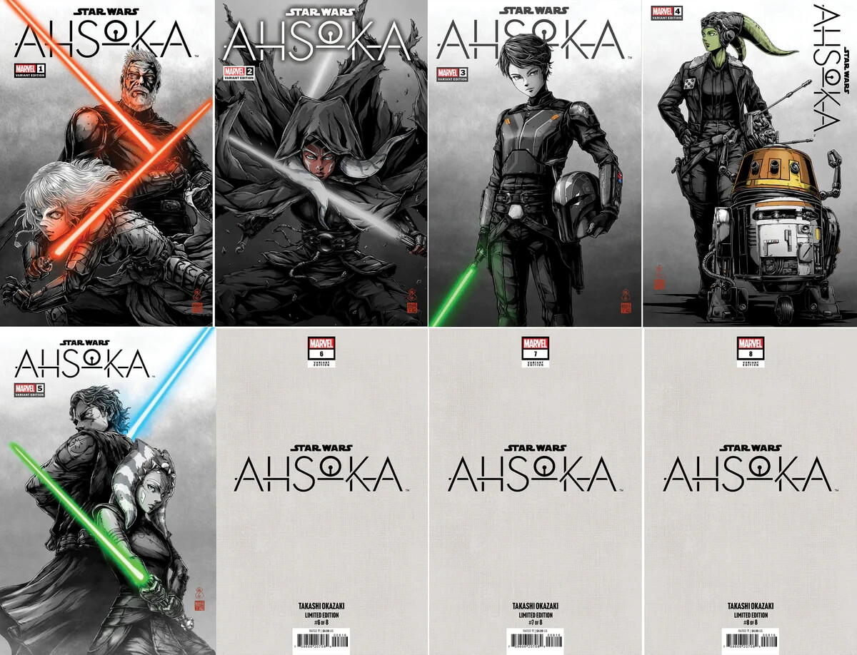STAR WARS: AHSOKA #1-8 TAKASHI OKAZAKI LTD EDITION EXCLUSIVE VARIANT SET 04/25
