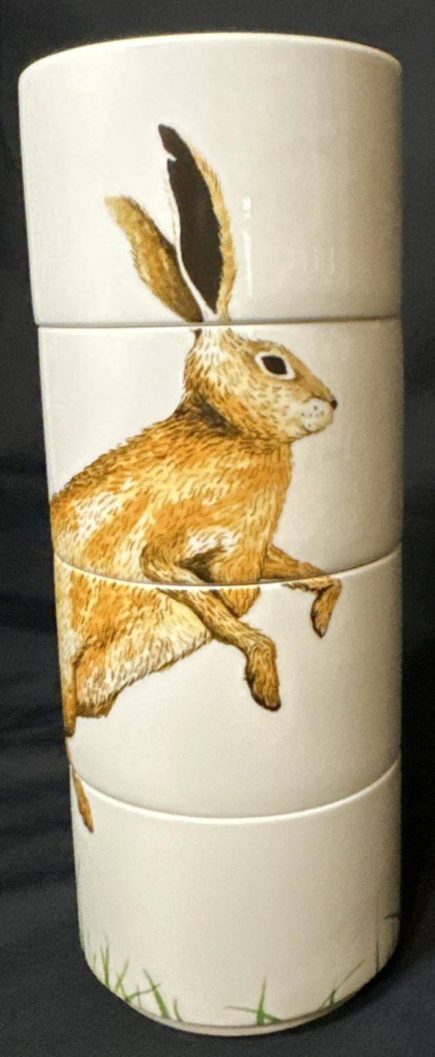 Rabbit Graphic Stacking Cups Coffee Tea Espresso Mugs Set of 4 Tetault & Lee