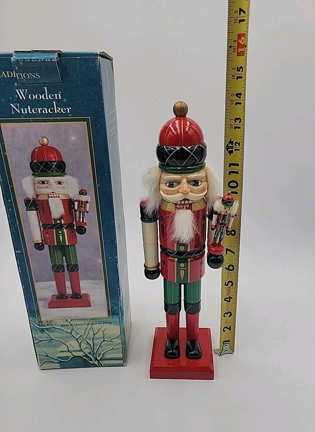 Traditions Wooden Nutcracker 14″ Holding Smaller Nutcracker Red Green Gold